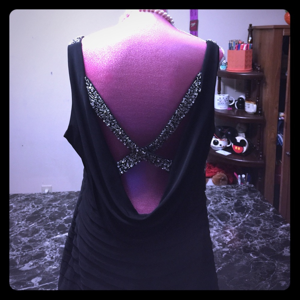 Betsy & Adams Crisscross Strapped Glitter Rhinestones Black Dress Low Back 18W